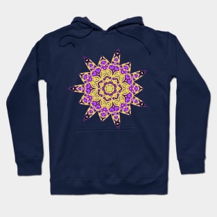 Purple and Yellow Abstract Mandala Star Silhouette Hoodie